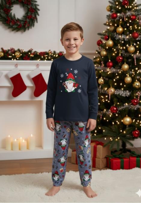 Pijamale de Craciun de copii,cu maneci si pantaloni lungi ,imprimeu pitic,En-gros